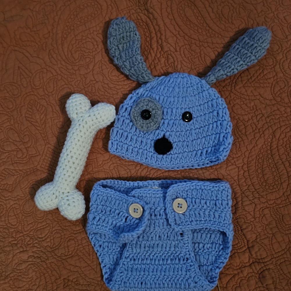 Blue Crochet Puppy Costume Set for Kids